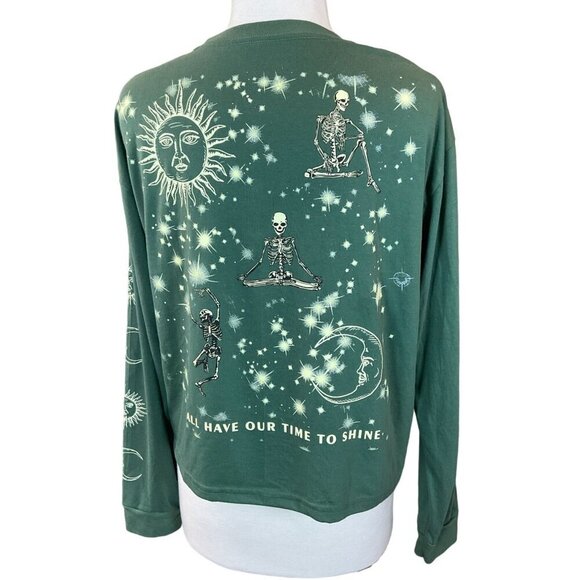 Weekend Warrior Long Sleeve Yoga Posing Skeletons Celestial Moon Stars Tee XL - Picture 4 of 6
